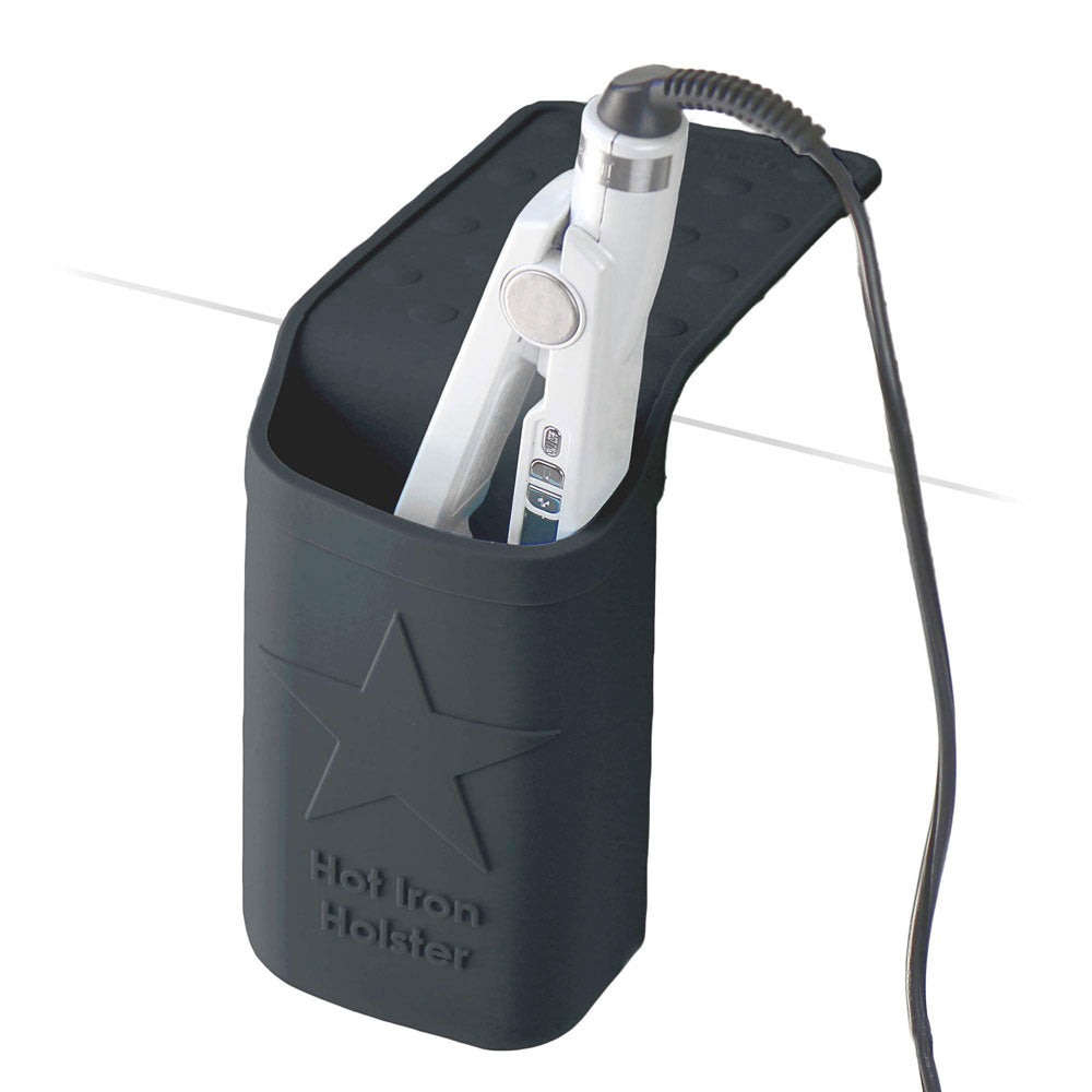 Hot Iron Holster | Black | Adhesive-Free Silicone Storage Pocket for Organization and Travel | Heat Resistant to 500°F | Ideal for Curling Irons, Hair Straighteners, and Other Hot Tools