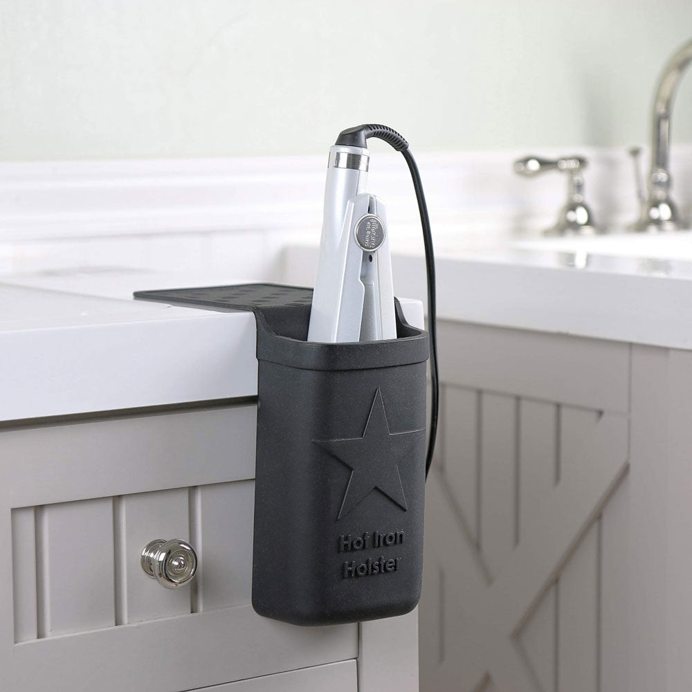 Hot Iron Holster | Black | Adhesive-Free Silicone Storage Pocket for Organization and Travel | Heat Resistant to 500°F | Ideal for Curling Irons, Hair Straighteners, and Other Hot Tools